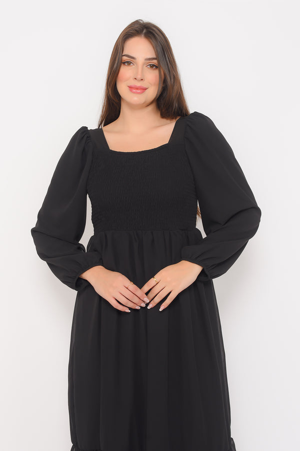 Women's Black Gimped Lined Plus Size Chiffon Dress