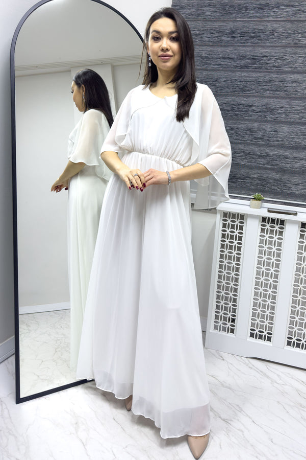 Beyaz Şifon Pelerin Elbise