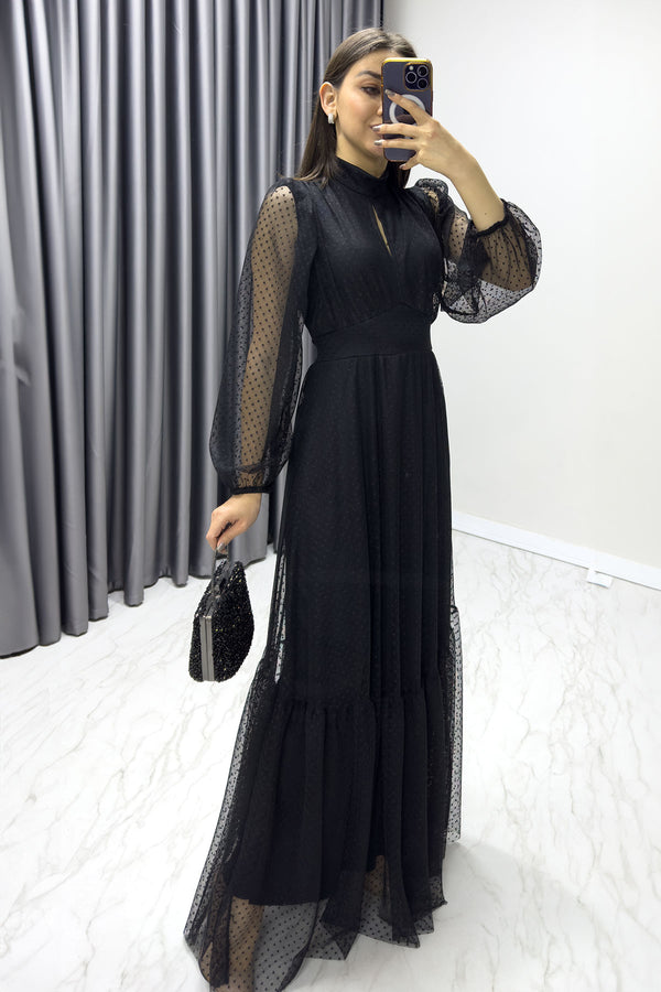 Kadın Siyah Puantiyeli Büyük Beden Elbise