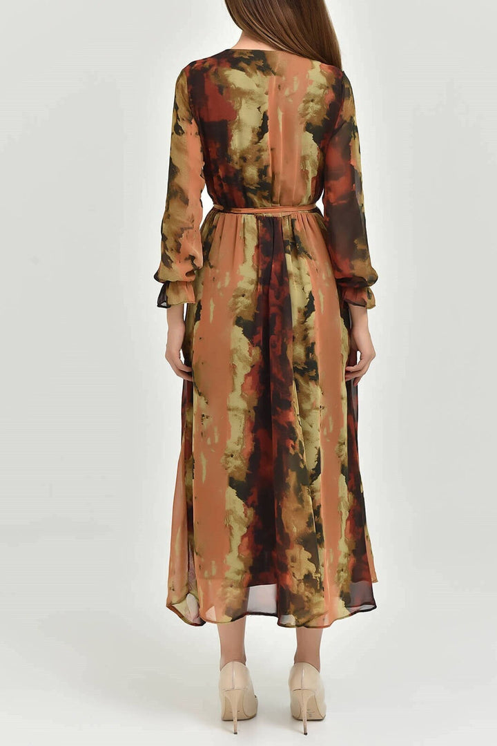Batik Desenli Kruvaze Yaka Şifon Büyük Beden Elbise - Elbise Delisi