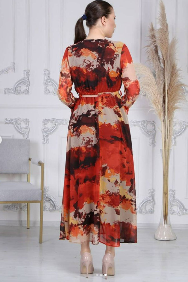 Batik Kruvaze Yaka Şifon Büyük Beden Elbise - Elbise Delisi