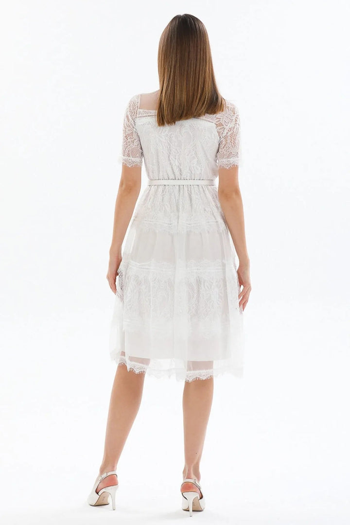 Beyaz Kısa Kol Güpürlü Abiye Elbise - Elbise Delisi