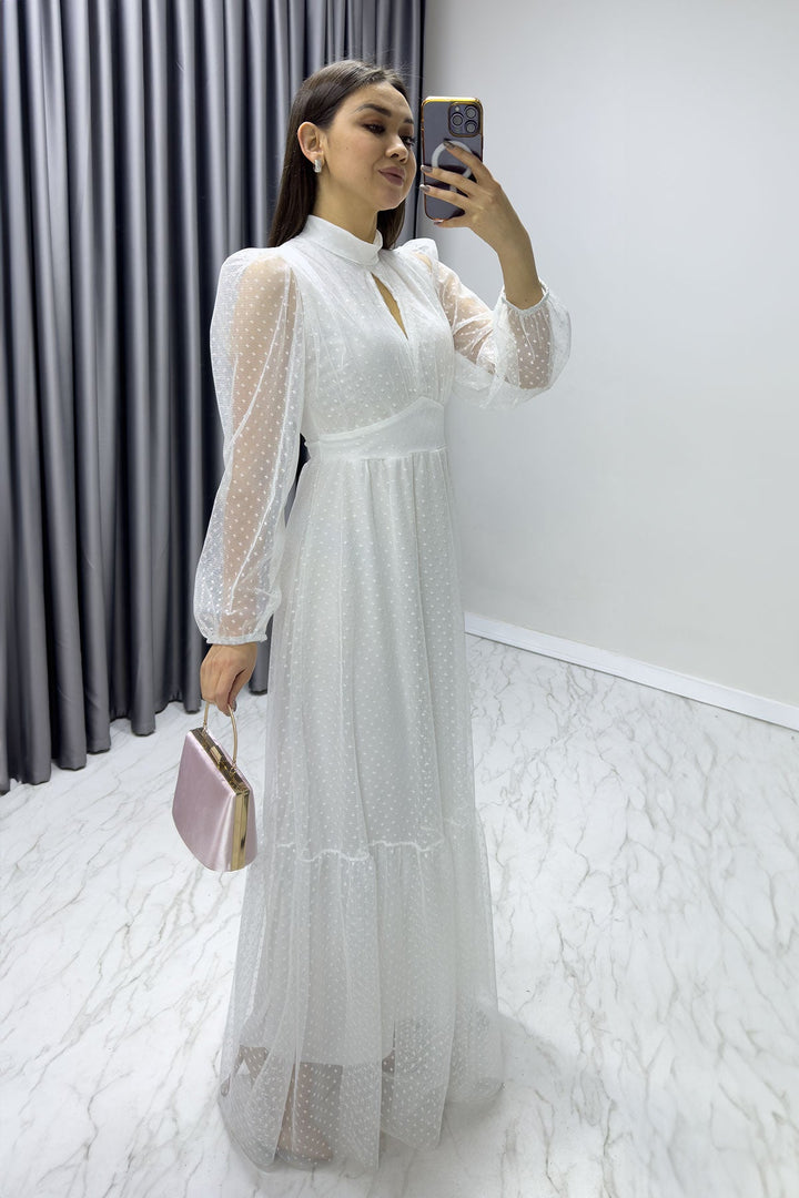 Kadın Beyaz Puantiyeli Büyük Beden Elbise - Elbise Delisi