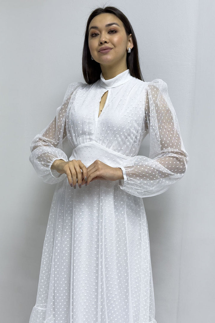 Kadın Beyaz Puantiyeli Büyük Beden Elbise - Elbise Delisi