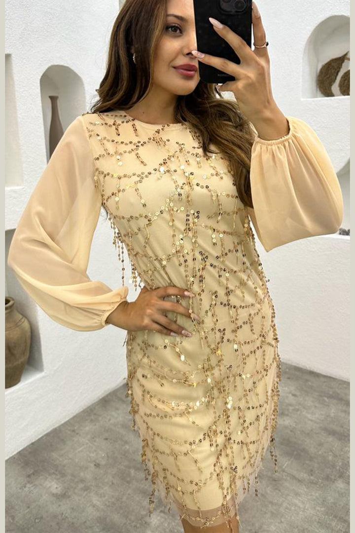 Kadın Pulpayet Büyük Beden Elbise Gold - Elbise Delisi