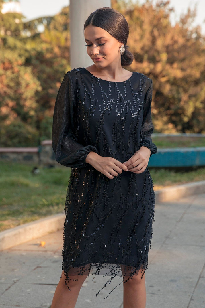 Kadın Pulpayet Büyük Beden Elbise Siyah - Elbise Delisi